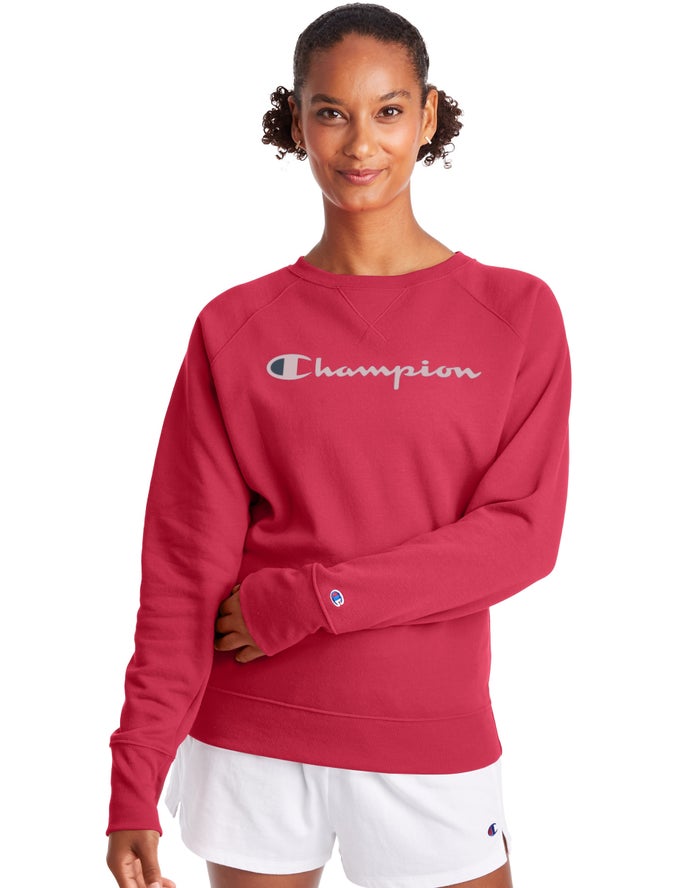 Sudadera Champion Mujer - Powerblend Fleece Classic Crew Script Logo ( Rojas ) 5207936-ZA